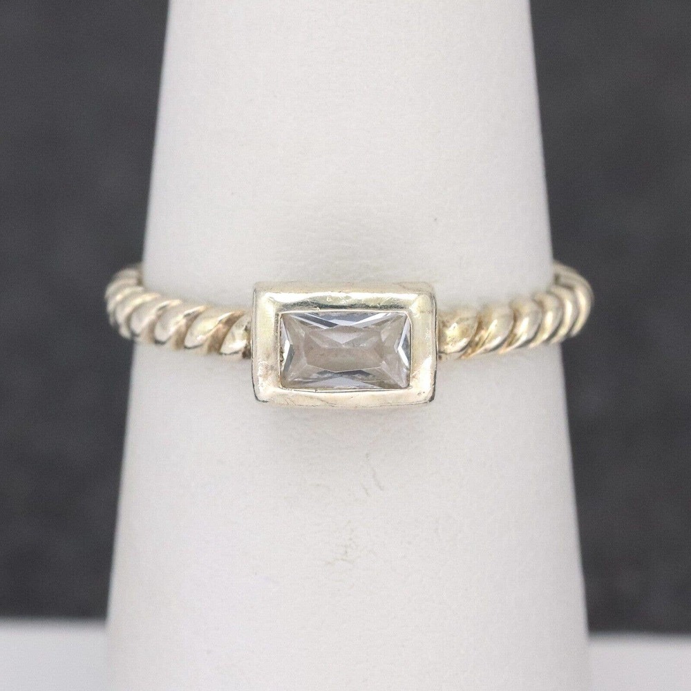 Sterling Silver Clear Stone Rope Band Ring